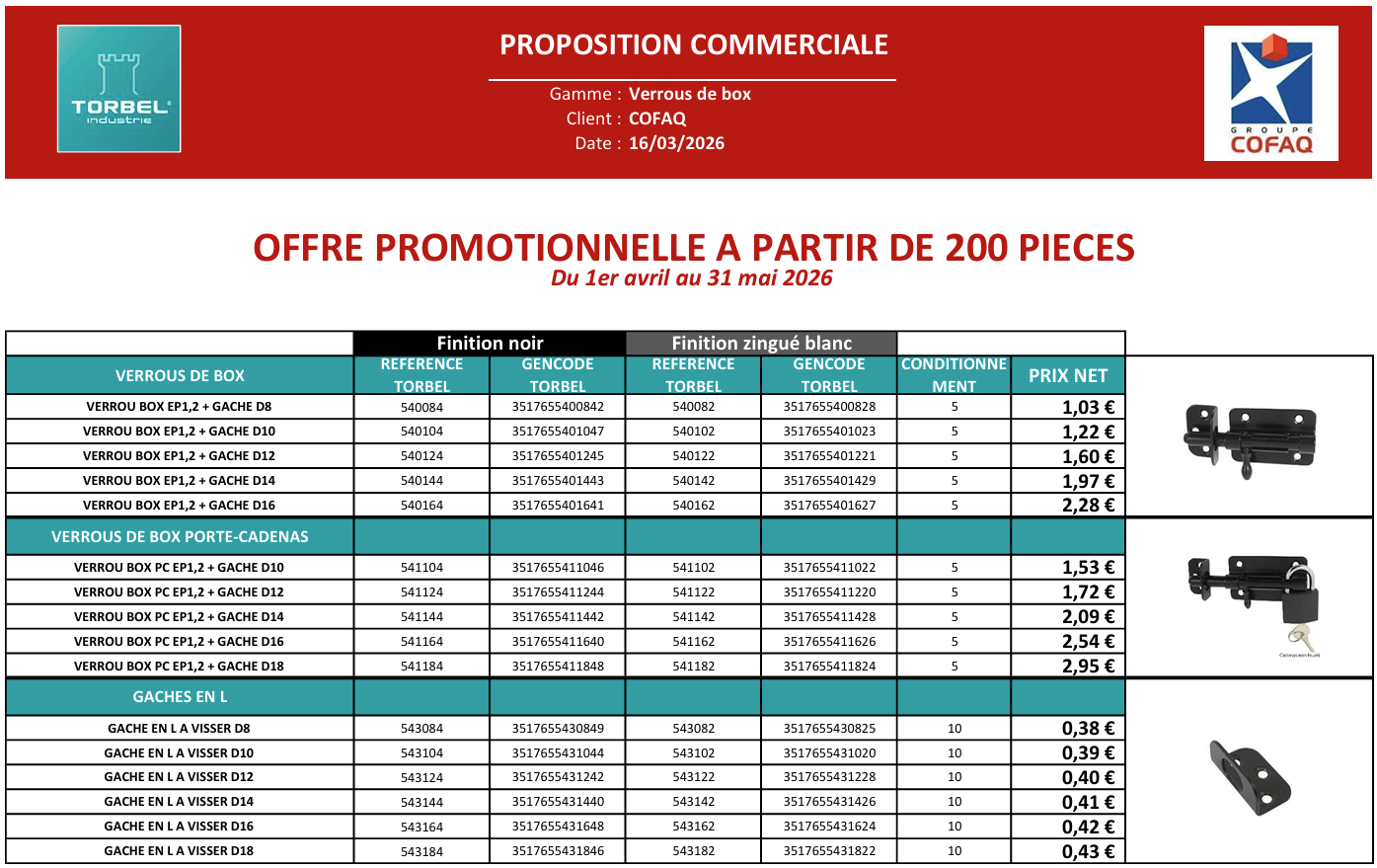 Proposition commerciale Torbel COFAQ 