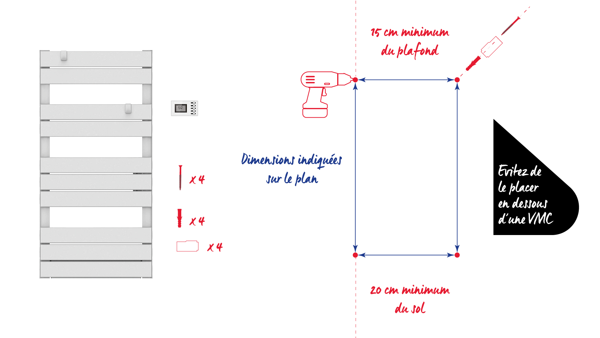 étape 1 installer un sèche-serviettes Bricopr